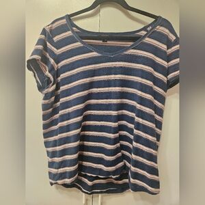 Chaps womens striped t-shirt size 2XL. Blue, pink, and white.